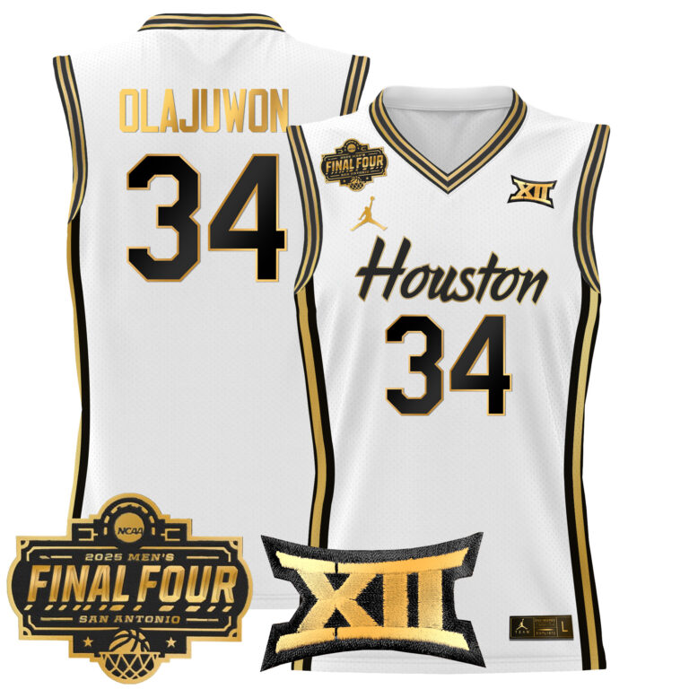 Men Houston Cougars #34 Olajuwon white 2025 Final Four Patch NCAA Jersey